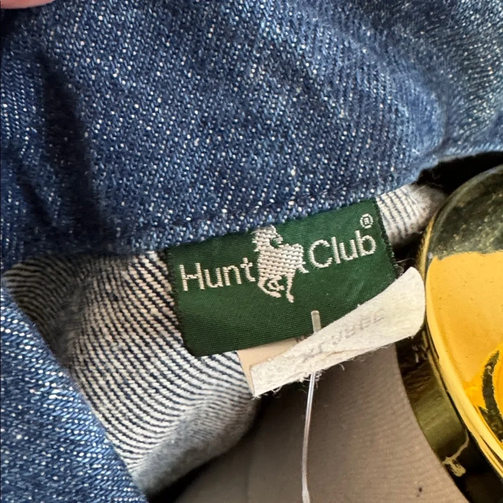 Vintage 80s Hunt Club Dark Blue Denim Blazer with Teal & Pink Accents